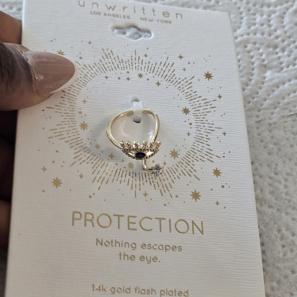 Unwritten Gold and Black Women's Ring Sz 7 Cubic Gold Plated New - Picture 6 of 8